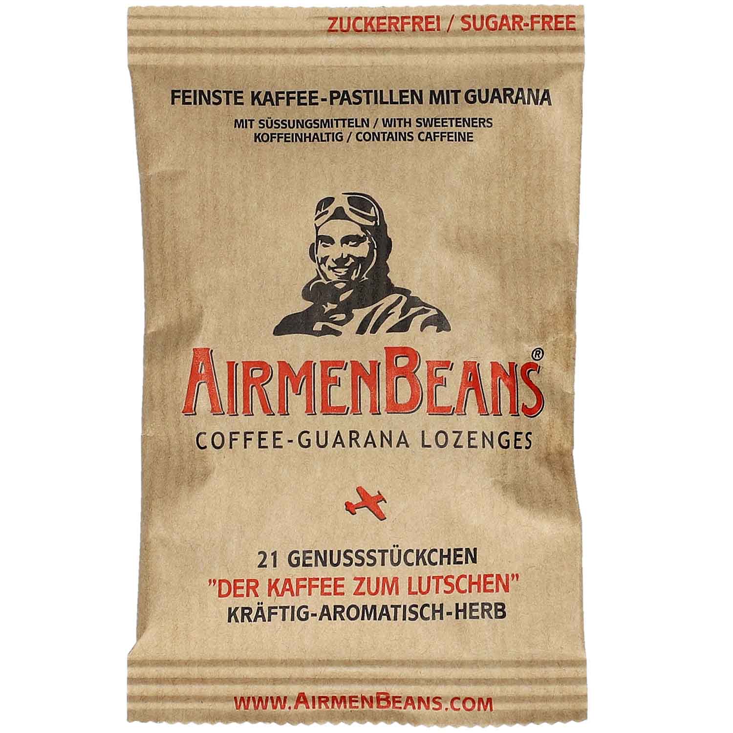 NEU x10 Pack AirmenBeans Kaffee Pastillen Guarana Coffein 21 Stück Bonbons Armee